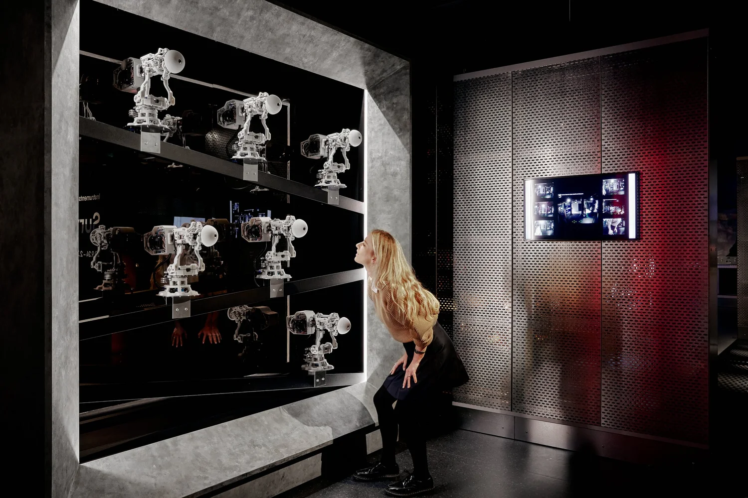 Instruments of Surveillance, National Communication Museum — surveillance robotics and screens (photo Casey Horsfield / Studio Peter King)